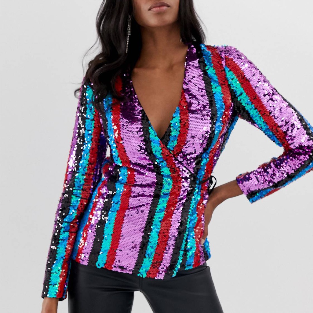 Asos Design Stripe Sequin Embellished Wrap Long Sleeve Top 4 New Years Phish